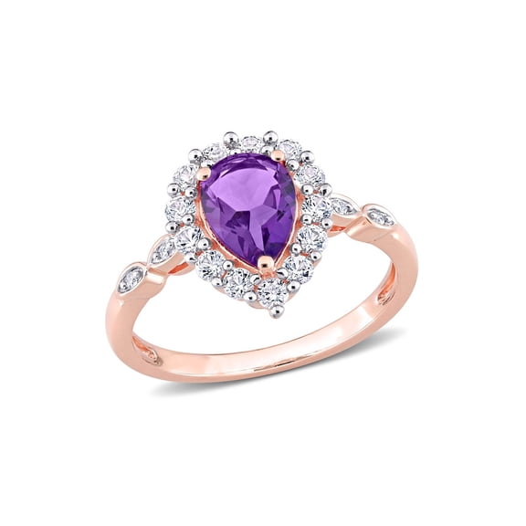 1.61 Carat (Ctw) Amethyst and Lab Created White Sapphire Halo Ring 10K Rose Pink Gold for Women