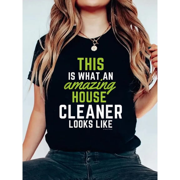 100% Cotton This Amazing House, Funny Cleaning Maid, Clean House Humor T-Shirt Women's Men's Graphic Tee Casual Tops