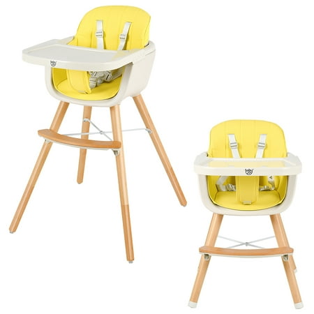 Babyjoy 3 in 1 Convertible Wooden High Chair Baby Toddler Highchair w/ Cushion