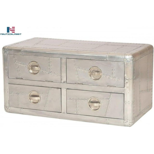 Nauticalmart Table Basse Designer en Aluminium avec Tiroirs - Style Vintage