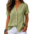 thumbnail image 6 of IMENGL Women's Blouse Basic Summer Color V Neck Up and Comfortable Short Sleeved Top . Casual Outfits Loose Button Down Shirts for Women,M-XXXL, 6 of 7