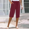 thumbnail image 2 of cfhntfmh Summer Capri Pants for Women Beach Vacation Clothes with Pocket Elastic Waist Cropped Trouser Baggy Wide Leg Capris, 2 of 7