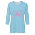 thumbnail image 4 of Alkepwun 3/4 Length Sleeve Tops for Women Octobor Breast Cancer Shirt Casual Pink Ribbon Print Graphic Tees Breast Cancer Awareness T Shirt Crew Neck Pullover Tops, 4 of 5