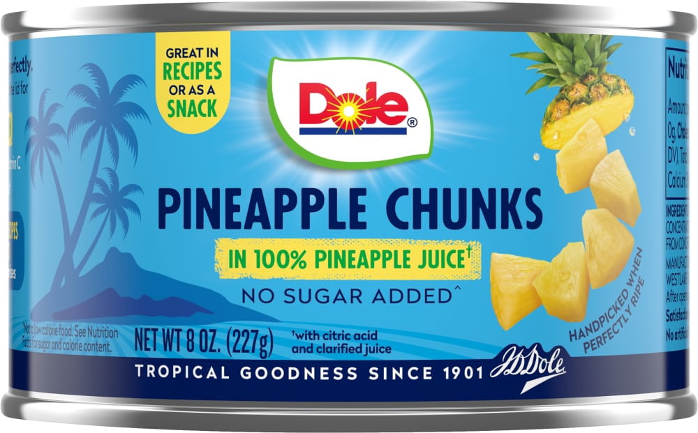Dole Canned Pineapple Chunks Fruit In 100% Pineapple Juice 8 oz - 5 Pack