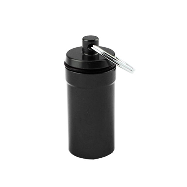 Soidarity Caja de pastillas a prueba de agua, llavero, contenedor, botella de medicina de aleación de aluminio, llavero, caja de medicina, cuidado de la Kits de desorden para acampar Negro Soidarity HW1267-02