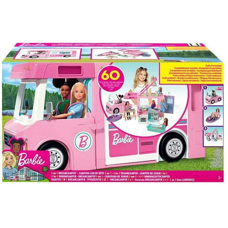 ​Barbie 3-in-1 DreamCamper Vehicle, approx. 3-ft, Transforming Camper with  Pool, Truck, Boat and 50 Accessories, Makes a Great Gift for 3 to 7 Year