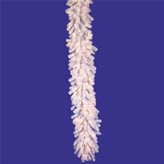 Vickerman 9' Crystal White Spruce Artificial Christmas Garland, Warm White LED Mini Lights - Faux Spruce Christmas Garland - Seasonal Indoor Home Decor
