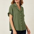 thumbnail image 6 of ClodeEU Women's Lapel Collar Pleated Short Sleeve Button Down Shirt,Solid Color Casual Blouse Army Green,Women's Plus XXL, 6 of 9