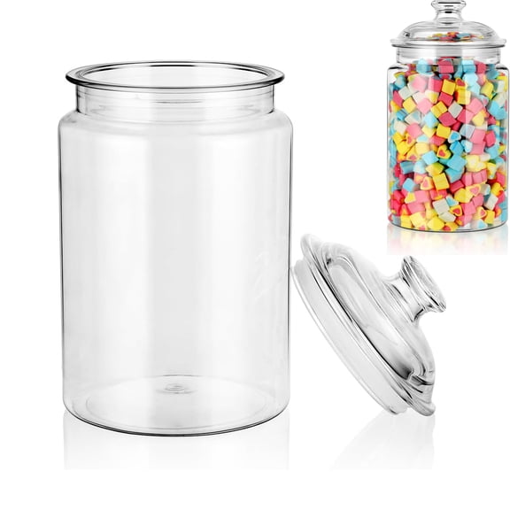 Tutuviw Candy Jar with Lids 2 Pcs 130 oz Clear Plastic Cookie Dispenser Decorative Kitchen Storage Jar Airtight Food Storage Canister for Wedding Home Classroom Decoration