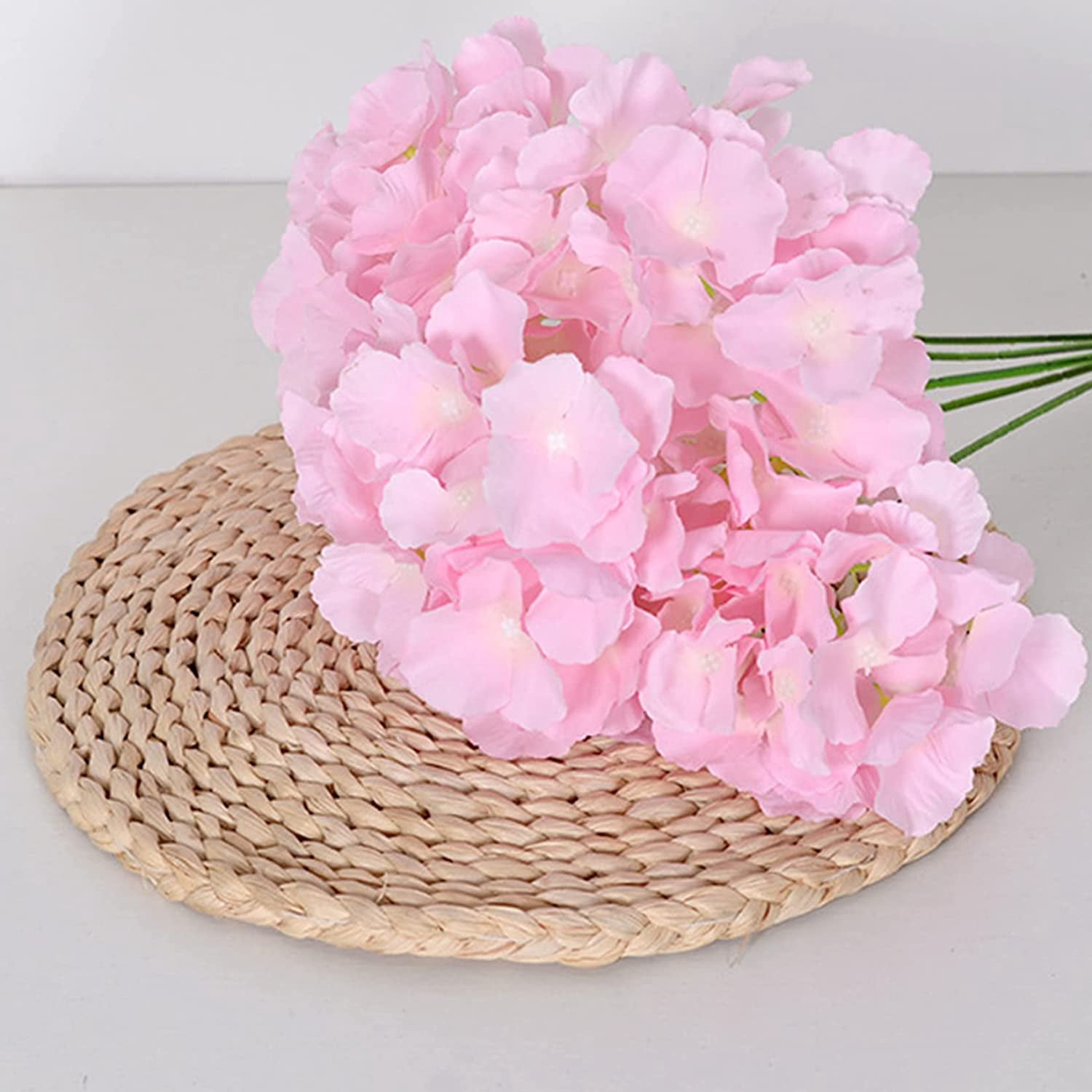 Silk Hydrangea Heads Artificial Flowers Heads and Stems Fake Hydrangea Flowers for Home Wedding Decor (Pure White)