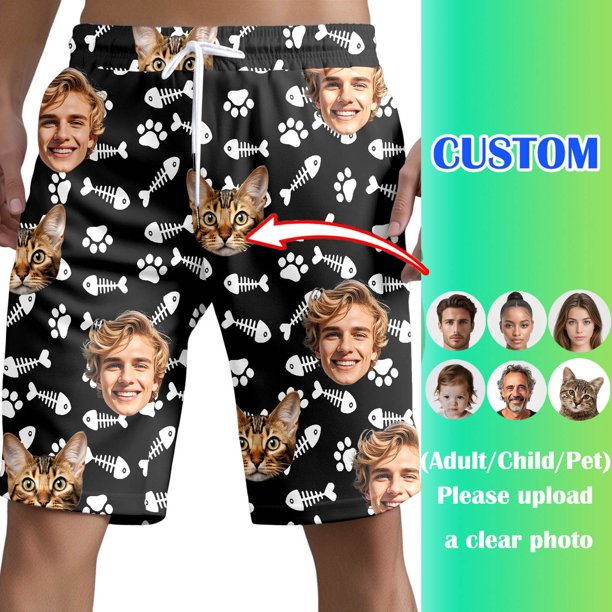 WILLBEST Pantalones Cortos Deportivos para Hombre, Bañadores Casuales de Playa con Estampado de Mascota, Corte Recto, Cómodos para Caminar Al Aire Libre y Verano