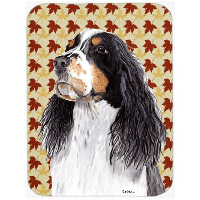 Carolines Treasures SC9202LCB Springer Spaniel Fall Leaves Portrait Glass Cutting Board- Large