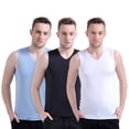 thumbnail image 2 of Chaleco de seda de hielo para hombre, cuello en V, cuello redondo, ajustado, deportivo, camisa de verano de alta elasticidad, 2 of 2