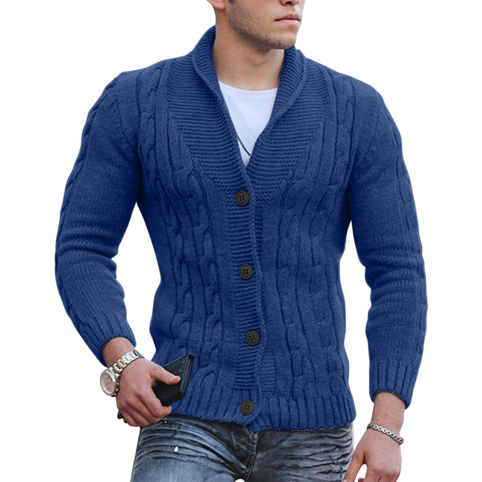 Pull Et Cardigan En Tricot Pour Homme - Tissage épais - Pull D'hiver Tricoté à Manches Longues - Design Chaud Et Légèrement Ajusté, Marron, L