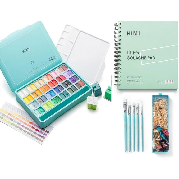 HIMI Gouache Paint Set, 24 Colors x 30ml/1oz with Brushes pad for paint