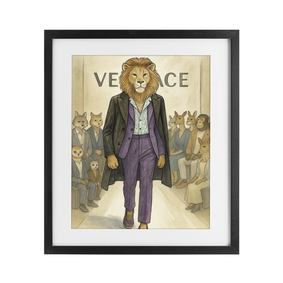 Stupell Industries Victorian Fashion Runway Lion Black Framed Print Under Glass, 13 x 16, by Grotto Studios
