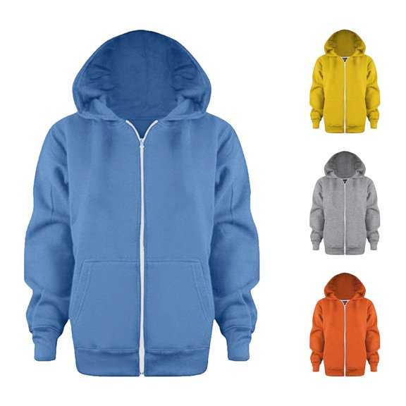 Rggeeun Baby Boys Sweatshirt Hoodie Solid Color Front Zipper Cardigan Long Sleeve Hooded with Side Pocket Smooth Casual Lightweight for Fall Travel Party Kawaii Tops,Blue,3-4 Years