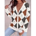 thumbnail image 6 of PRETTYGARDEN Women's Cardigan Argyle Winter Sweaters Cozy Warm Chunky Knit, Long Sleeve V Neck, Color Block Plaid, Button Up Pocket,Trendy Fall Jackets, Holiday Going Out Outfits, 6 of 9