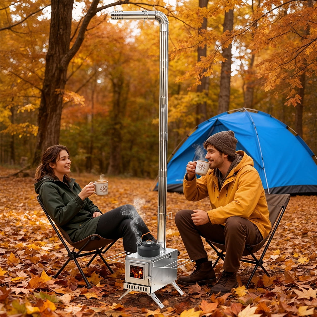 Unho Stainless Steel Wood Stove Wood Burning Stove with Elbow Pipe for Heating Camping Hiking Fishing Cooking