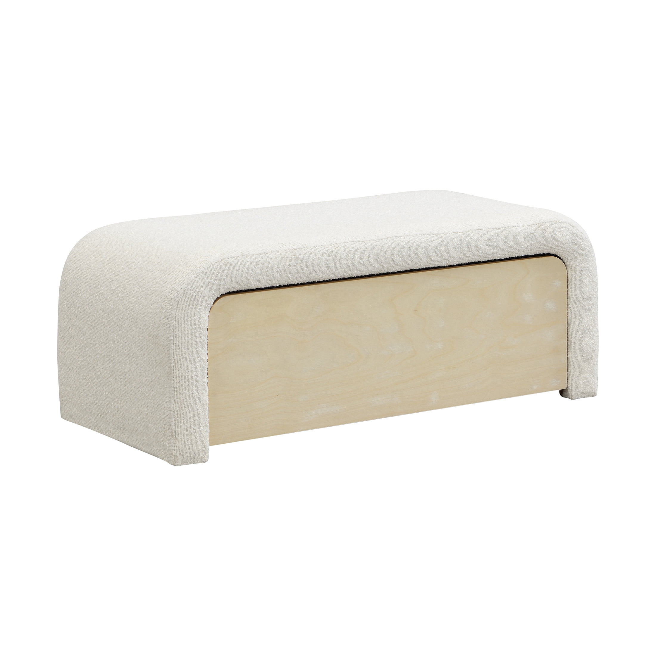 Christopher Knight Home Upholstered Ottoman with Solid Wood Drawer, Storage Footrest, White Boucle Fabric
