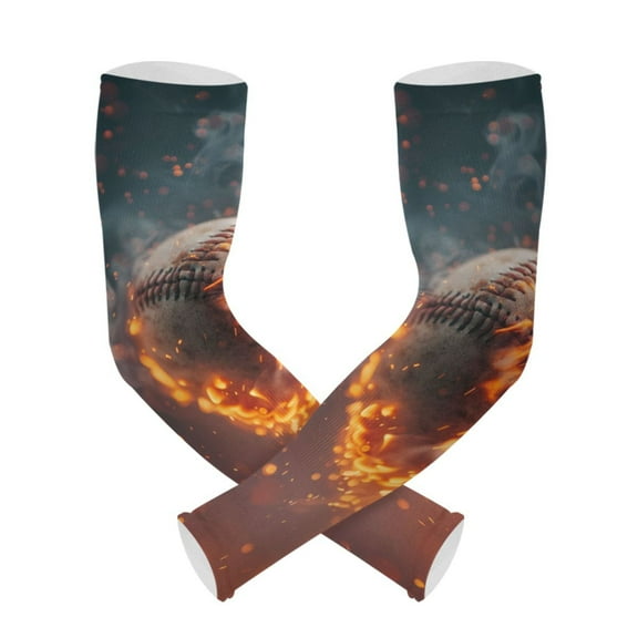 ALAZA Baseball Ball with Fire UV Sun Protection Arm Sleeves UPF 50  Compression Cooling Sleeve 1 Pair