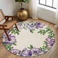 thumbnail image 3 of Round Area Rug 5 Ft, Purple Flowers Washable Non-Slip Circle Carpet for Living Room/Bedroom, Spring Leaves Floral Plants Beige Low-Profile Runner Mats Collection Rugs for Indoor, 3 of 7