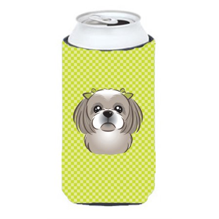 

Checkerboard Lime Green Gray Silver Shih Tzu Tall Boy Beverage Insulator Hugger BB1312TBC