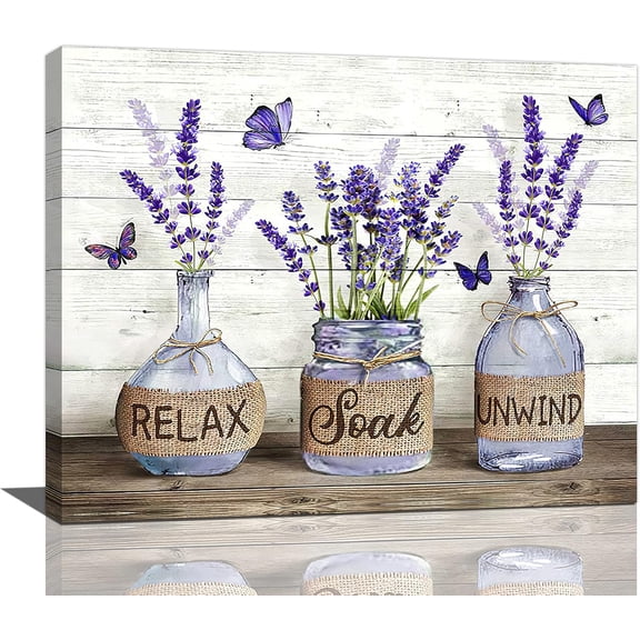 Farmhouse Bathroom Decor Wall Art Rustic Botanical Bathroom Pictures Canvas Print Bathroom Relax Soak Unwind Eucalyptus Butterfly Painting Prints Framed Artwork Decor for Bathroom 16"x24"