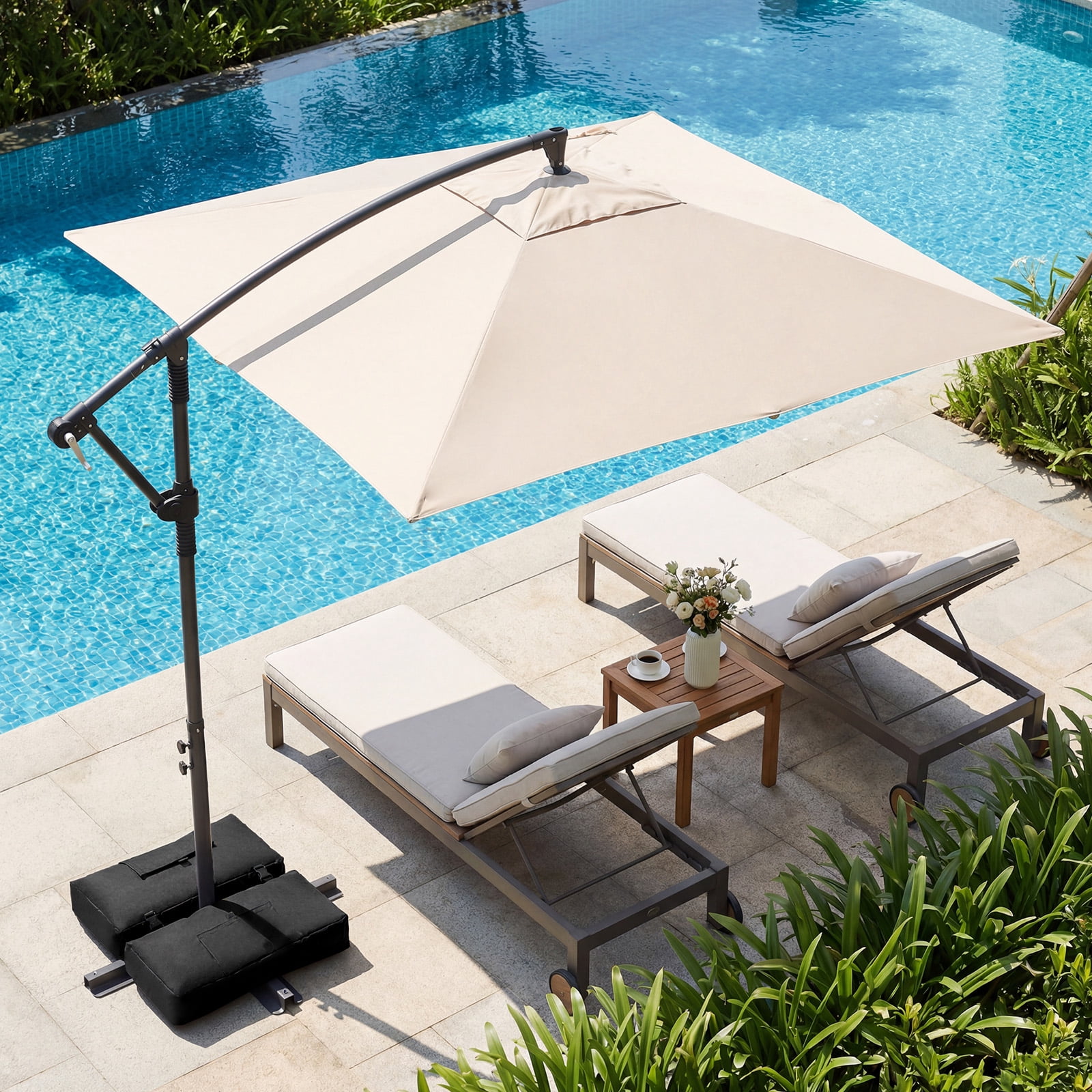 Costway 8 x 8 FT Offset Cantilever Patio Umbrella Square Hanging Outdoor Market Umbrella Beige
