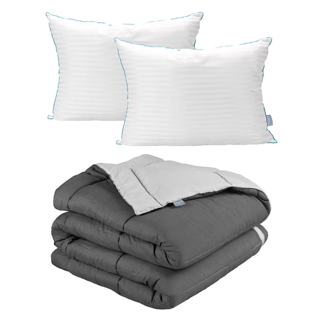 Edredón Dos vistas Matrimonial Rogga Gris Oxford - Gris Perla + Almohada Royal Twin