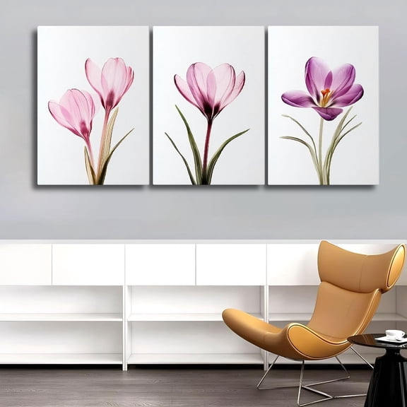 Tulip Wall Art, Pink Floral Canvas Wall Art, Flower Painting, Minimalist Floral Prints, Pink Flower Wall Decor for Living Room, Bedroom, Dining Room, Bathroom