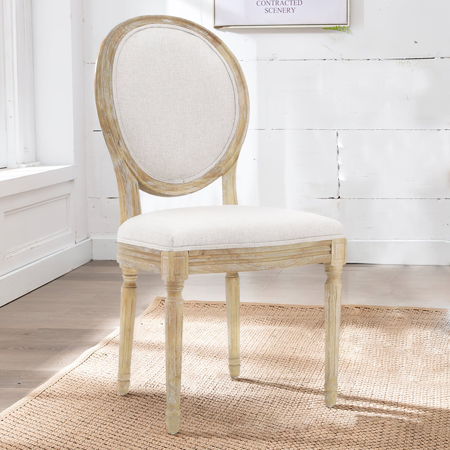 Kadyn French Country Fabric Dining Chairs, Upholstered Fabric Dining Chair with Back, Mid-Century Modern Dining Chairs for Bedroom, Beige Kadyn French Country Fabric Dining Chairs, Upholstered Fabric Dining Chair with Back, Mid-Century Modern Dining Chairs for Bedroom, Beige