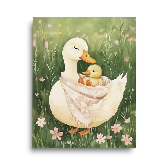 Vintage Mother Duck Print, Country Farmhouse Nursery Wall Art, Pastoral Animal Poster, Baby Room Decor, Duckling Wildlife Art Home Decor #3652, Unframed Poster Size 8x12