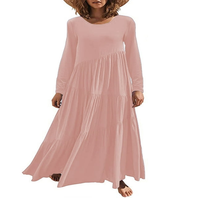 Robes Longues Décontractées pour Femmes, Mode, Coupe Ample, Manches Longues, Unies, Maxi
