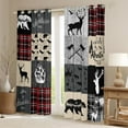 thumbnail image 2 of Hunting Bear Blackout Curtains, Rustic Deer Elk Curtains & Drapes Country Camper Lodge Curtains Teens Adult Bedroom Decor, Patchwork Retro Cabin Window Curtains 42"Wx63"L, Black Gray Red, 2 of 5