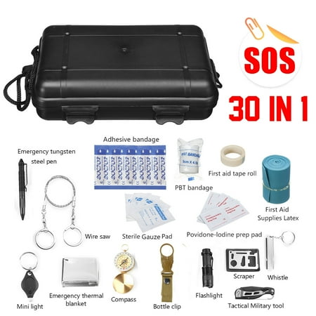 Gear Pouches - 30 in 1 Emergency Survival Kit Molle Pouch/ Holster Tactical Outdoor Gears First Aid Supply Survival Bracelet Emergency Blanket Tactical Pen for Camping Hiking