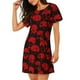 thumbnail image 2 of Fotbe Red Skulls Bata de Dormir para Mujer con Estampado, Camisón de Algodón de Manga Corta, Ropa de Dormir Casual, 2 of 6