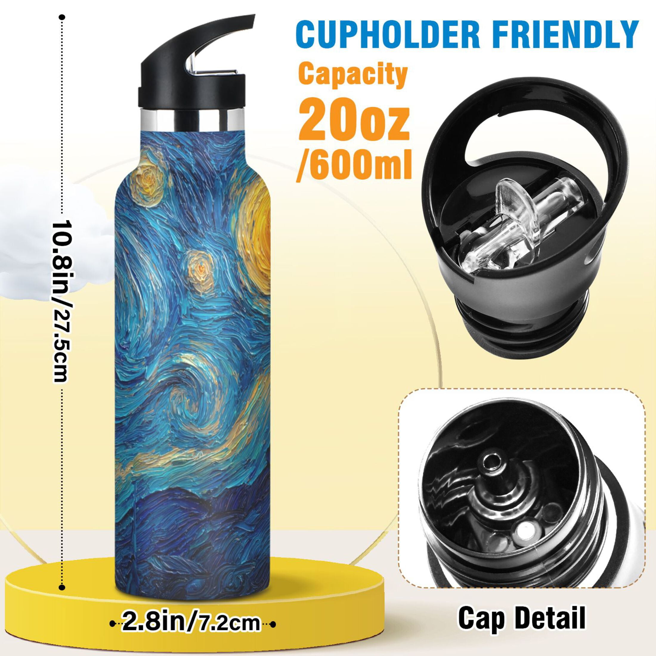 600ML Stainless Steel Insulated Cup Sports Water Bottle Portable Thermos Cup Water Glasses Insulated Tumblers Convenient and Durable Starry Night Beautiful