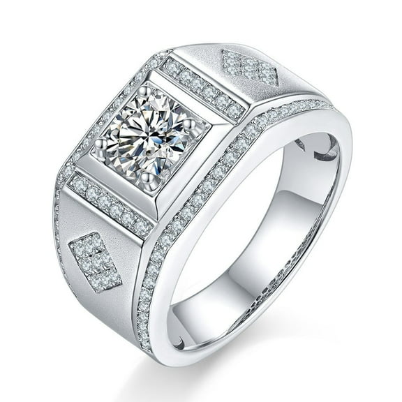 1 Carat Round Cut Moissanite Rings Men Daily Wear S925 Sterling Silver Moissanite Promise Ring Boyfriend Lab Grown Diamond Wedding Rings Simulated Diamond Ring for Husband