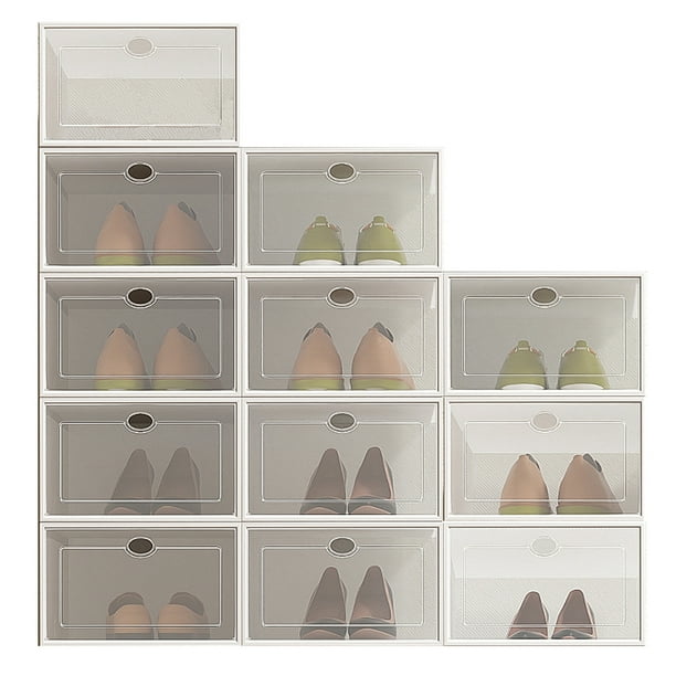 TEEMARS 12 Pack Shoe Storage Box, Clear Stackable Shoe Organizer for