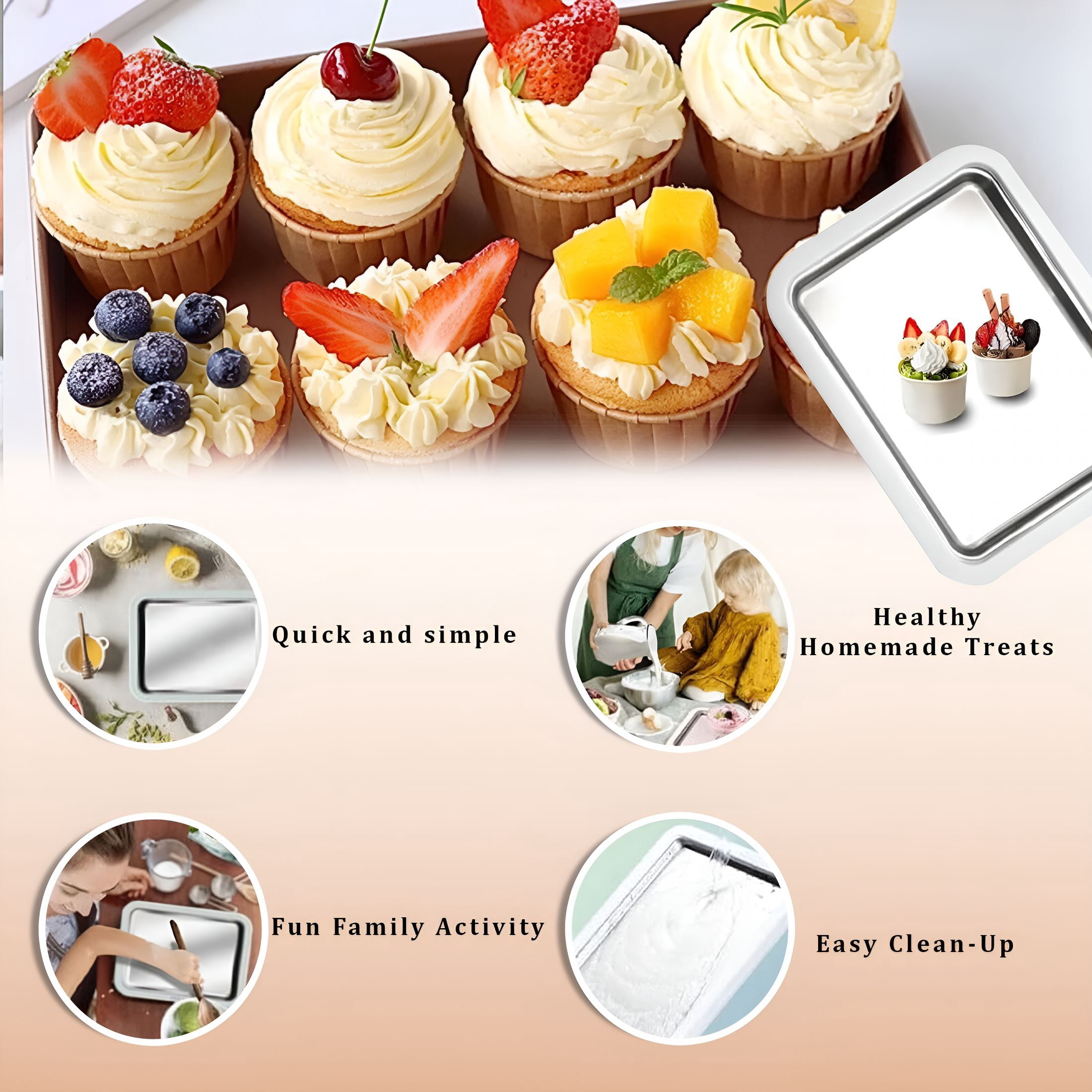 ACDANC Rolled Ice Cream Maker Kit,Frozen Yoghurt Plate Mini Freezer Kit with 2 Scrapers,Diy Homemade Ice Cream Tray,Yogurt,Sorbet,Fun Family Activity for Kids,Food-Grade Stainless Steel