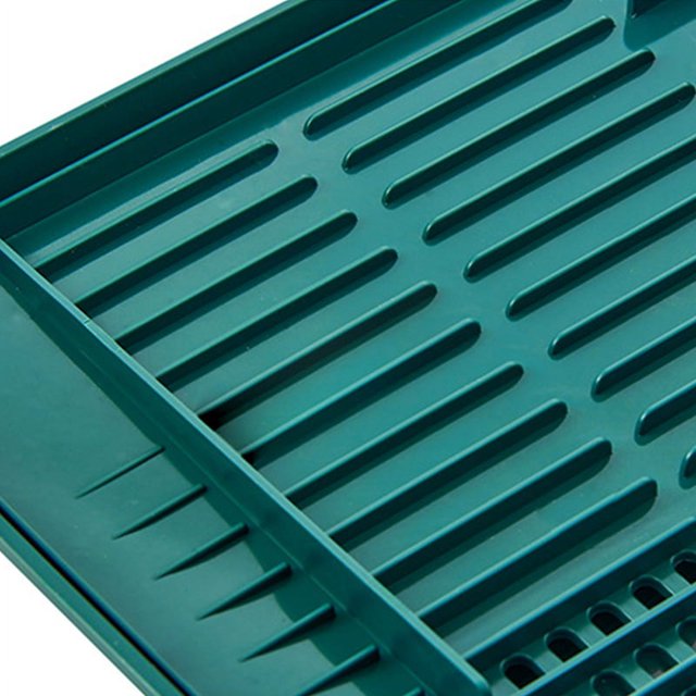 Égouttoir à Vaisselle en Plastique avec Couvercle Vert Foncé