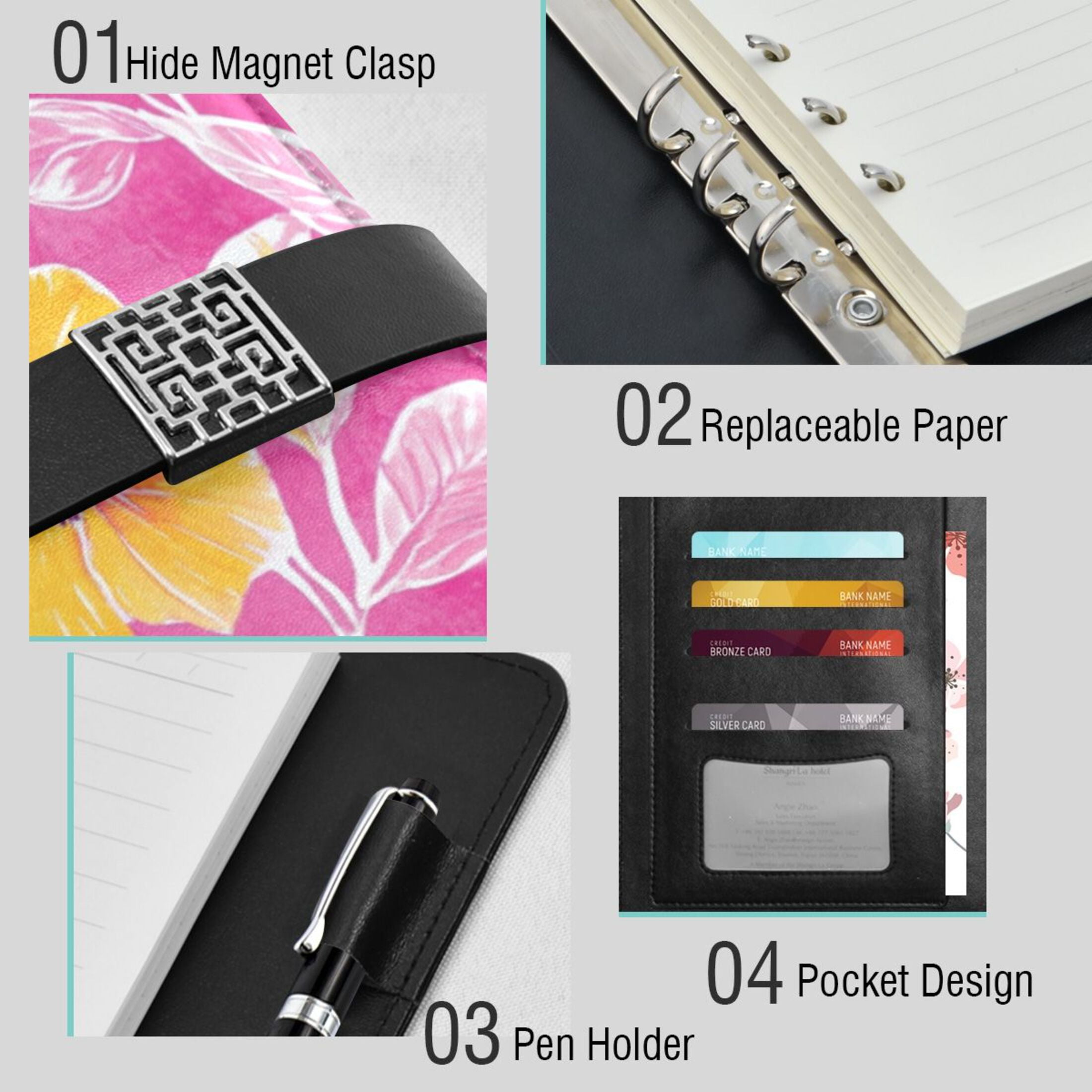 Leather Planner Leather Notebook Notebook Journal Binder Design Pen Pocket Design Convenient for Storage Beautiful Yellow Flower