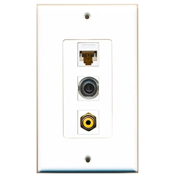 RiteAV - 1 Port RCA Yellow and 1 Port 3.5mm and 1 Port Cat6 Ethernet White Decorative Wall Plate Decorative