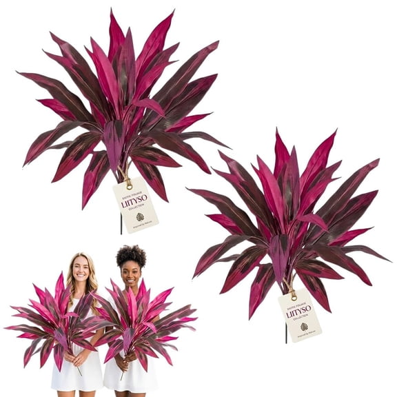 2Pcs Large Realistic Artificial Boston Fern & Dragon's Blood Tree Plants with Vibrant Pink Purple Faux Plants, UV Resistant Outdoor for Patio Balcony Garden Porch Wedding Decor