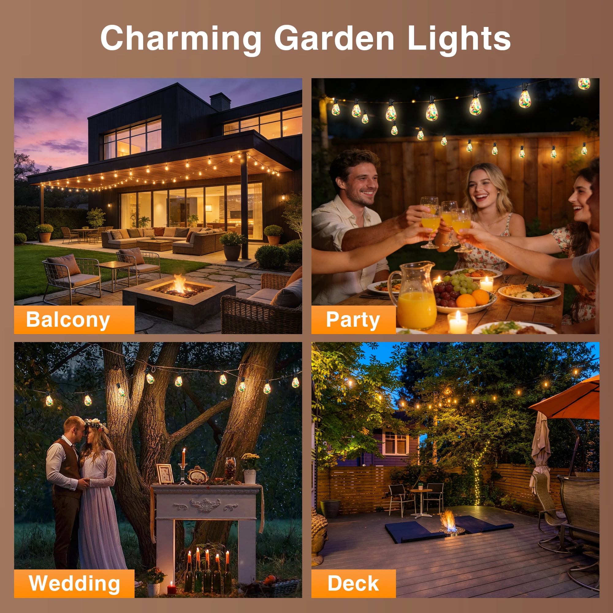 DAYBETTER Outdoor String Lights, S14 100FT Dazzling String Lights, Connectable Patio Hanging Lights with 24+1 LED Bulbs, Waterproof and Shatterproof, for Gardens, Pubs, Balconies