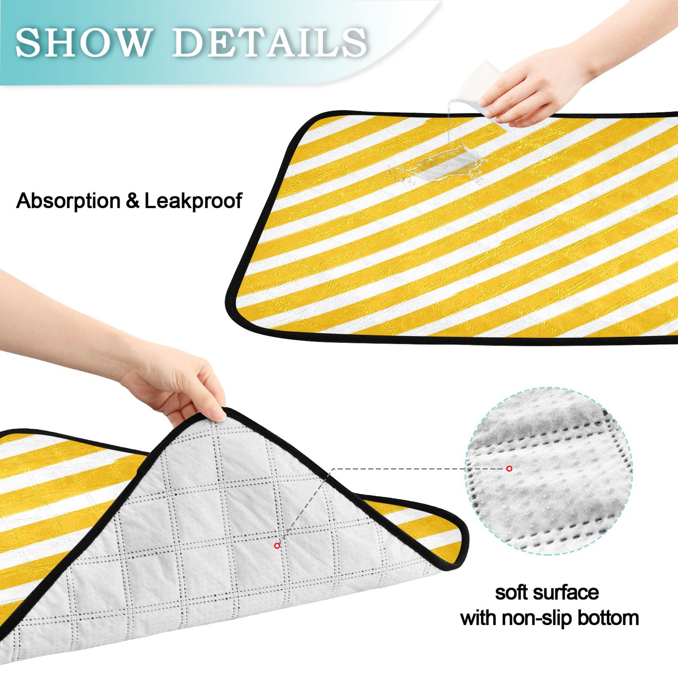 IAUYY Washable Pee Pads for Dogs Smallx3 Absorbent and Leak-Proof Non-Slip Reusable Puppy Pee Pads for Dogs Applicable to Playpen Potty Crate Diagonal Stripe Illustration