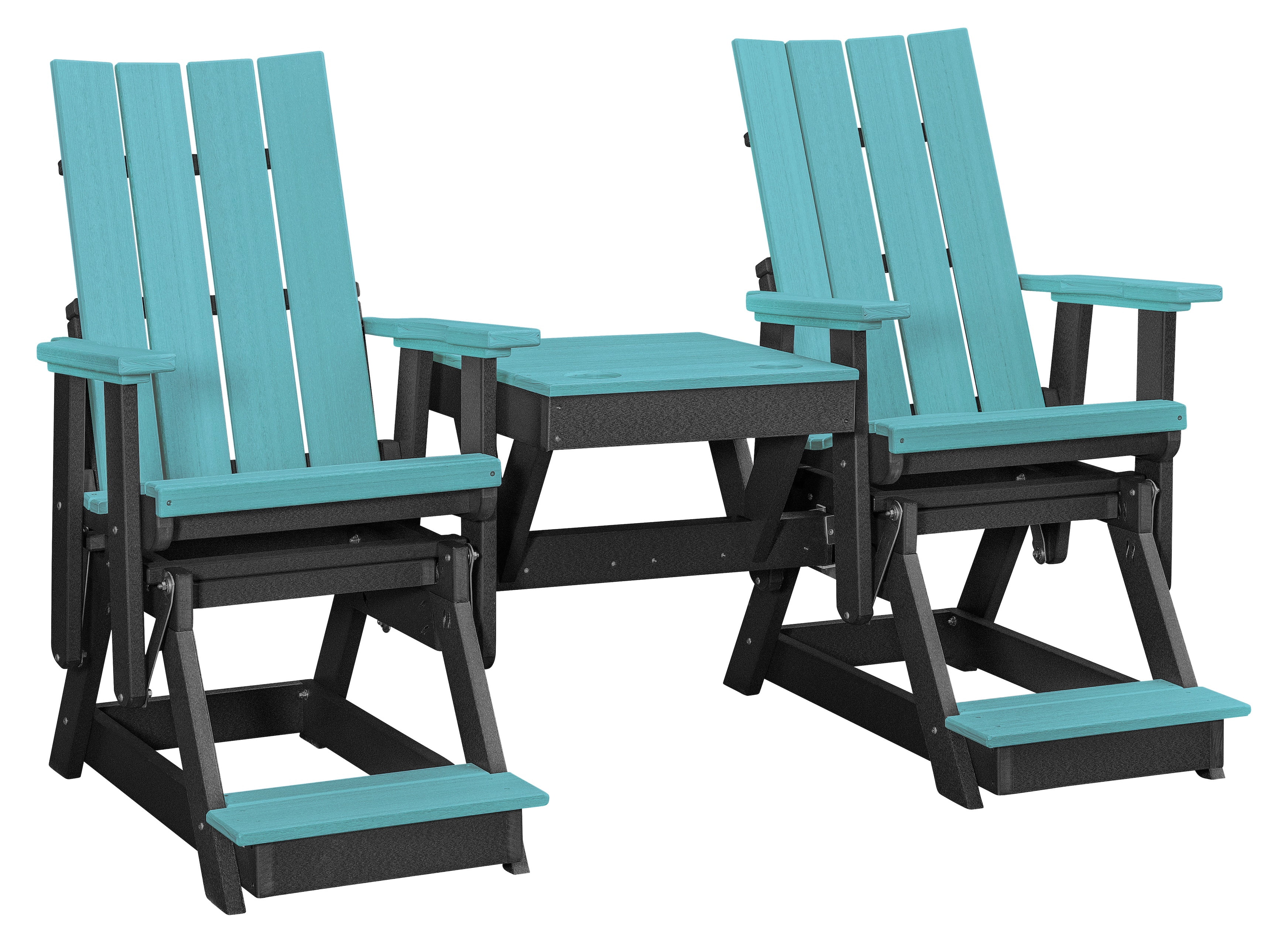 American Furniture Classics Model 416ARB-K Brandon Double Balcony Height Glider with Center Table in Aruba Blue on a Black Base