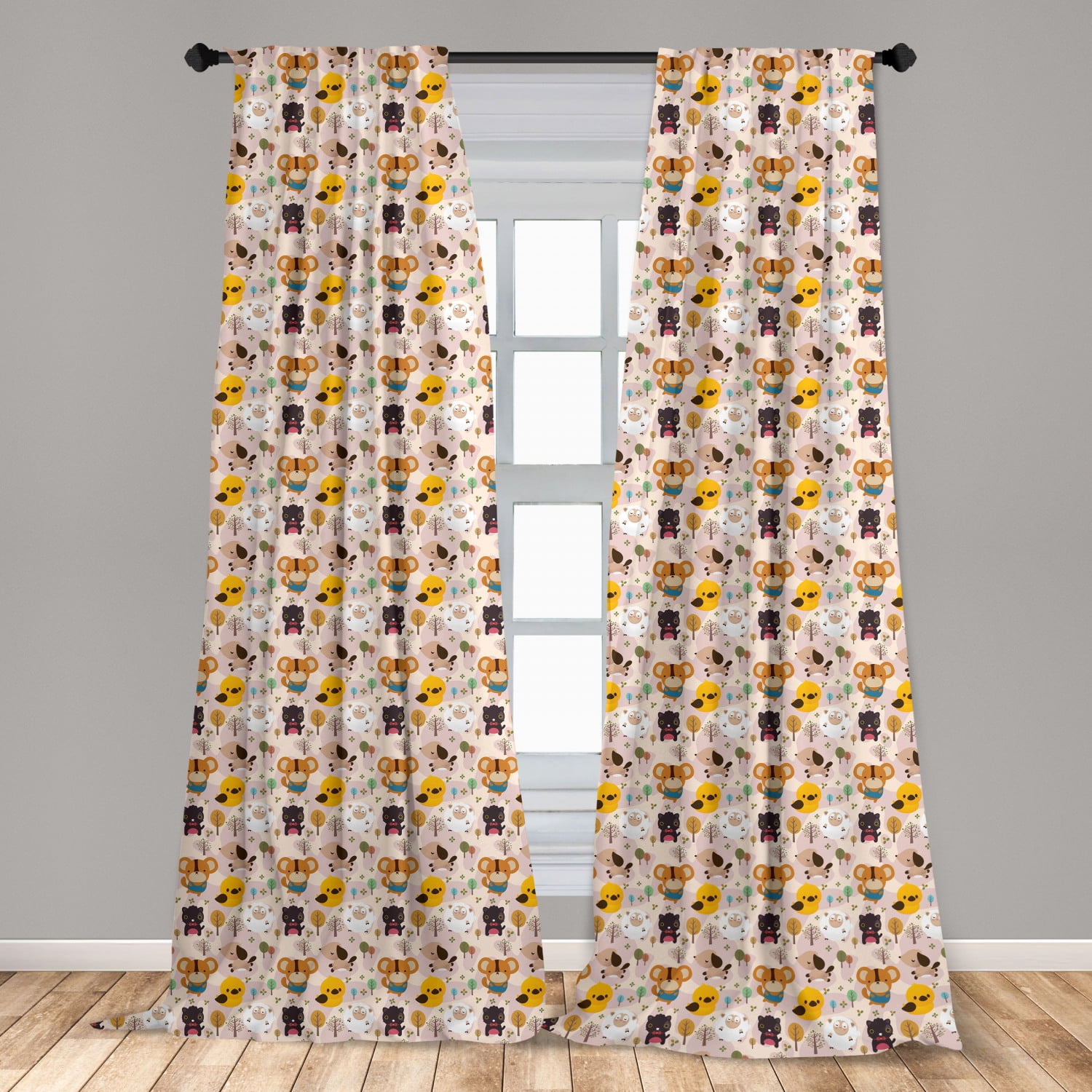 Nursery Curtains 2 Panels Set, Cartoon Style Animal Caricatures Very Jungle  Inhabitants Pattern Snowy Forest, Window Drapes for Living Room Bedroom,  56
