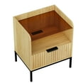 thumbnail image 4 of Glavbiku Mid Century Modern Nightstand with Charging Station, Glass Top 1 Drawer Natural End Table for Bedroom, Living Room, 4 of 14